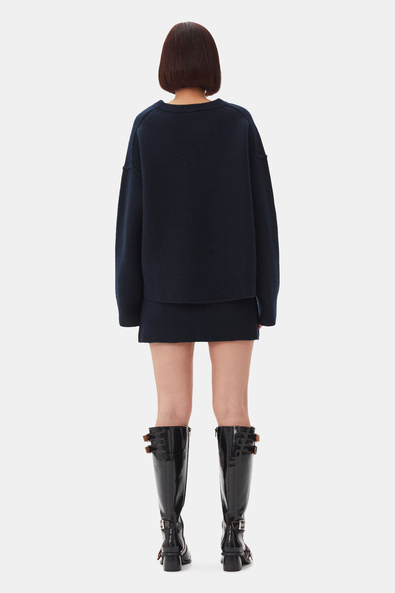 Dark Blue Mini Skirt, Wool, in colour Sky Captain - 3 - GANNI