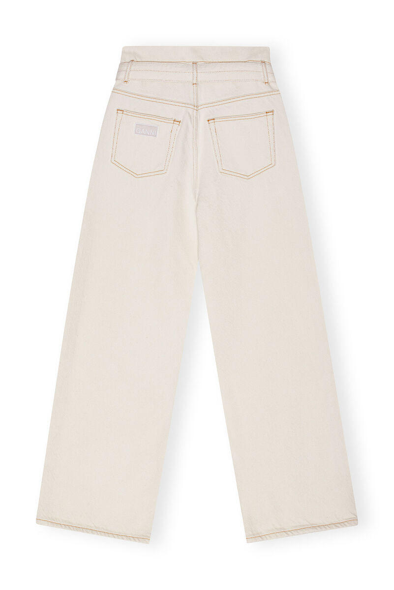 White Heavy Denim Paperbag Jeans, Cotton, in colour Egret - 2 - GANNI