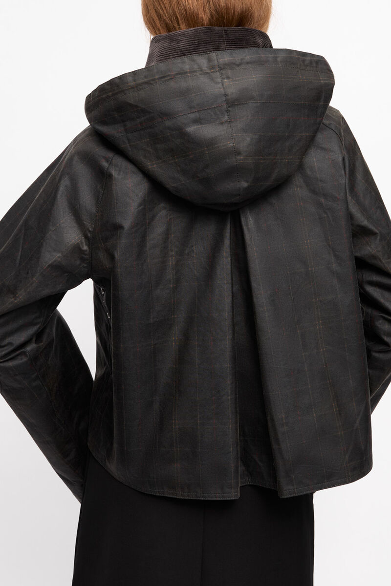 GANNI x Barbour Tartan Waxed Anorak, Organic Cotton, in colour Dark Green - 2 - GANNI