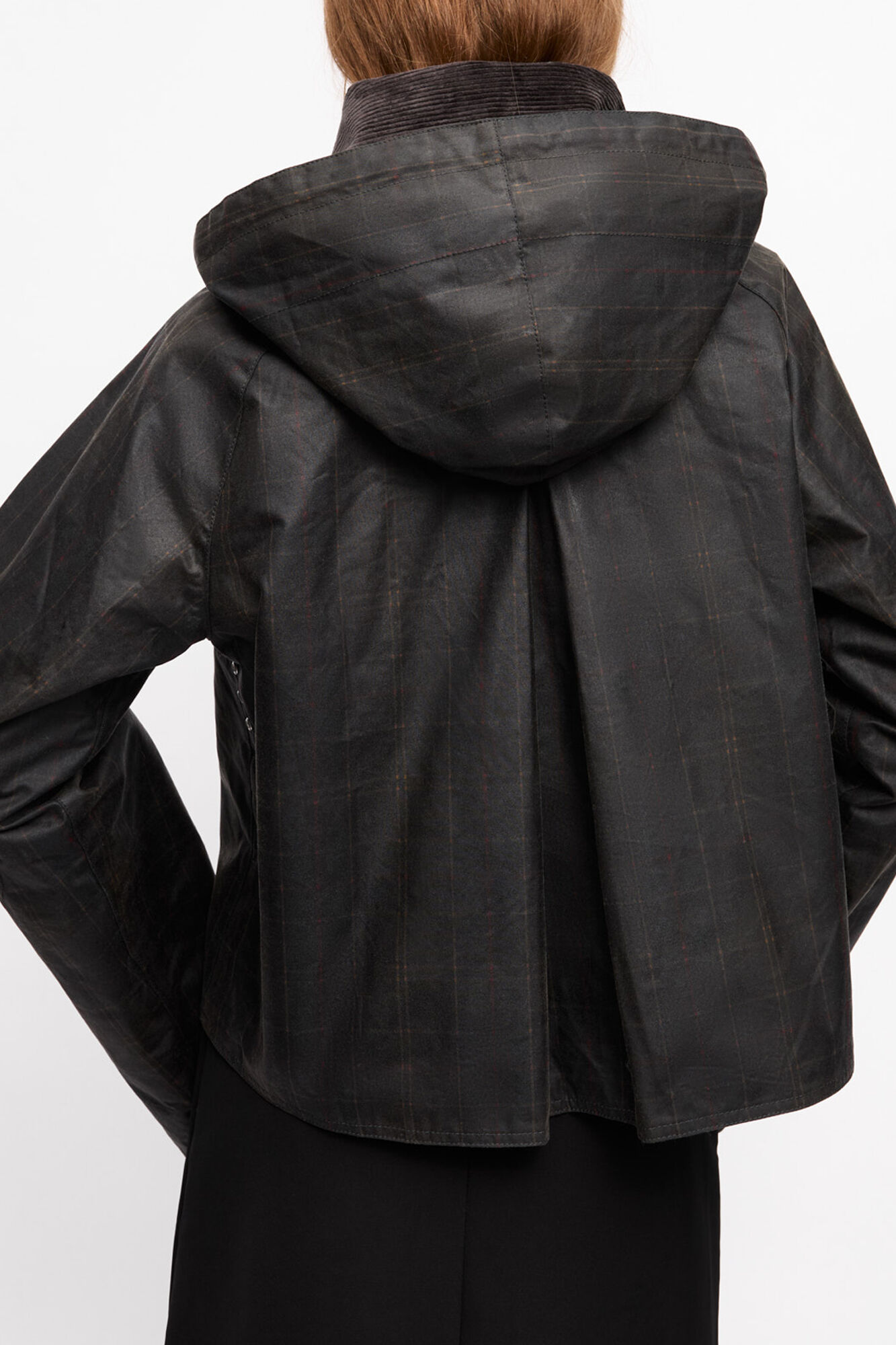 GANNI x Barbour Tartan Waxed Anorak, Organic Cotton, in colour Dark Green - 2 - GANNI