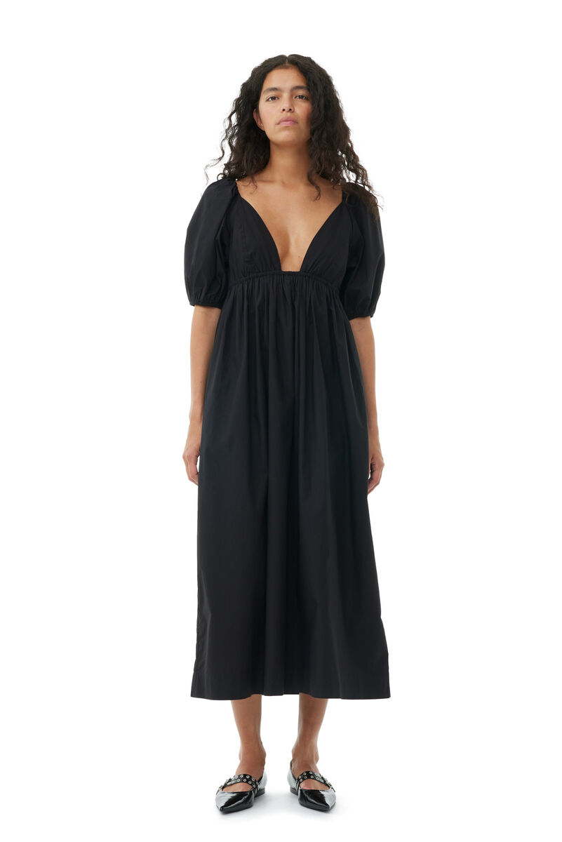 Black Cotton Poplin Long-kjole, Cotton, in colour Black - 1 - GANNI