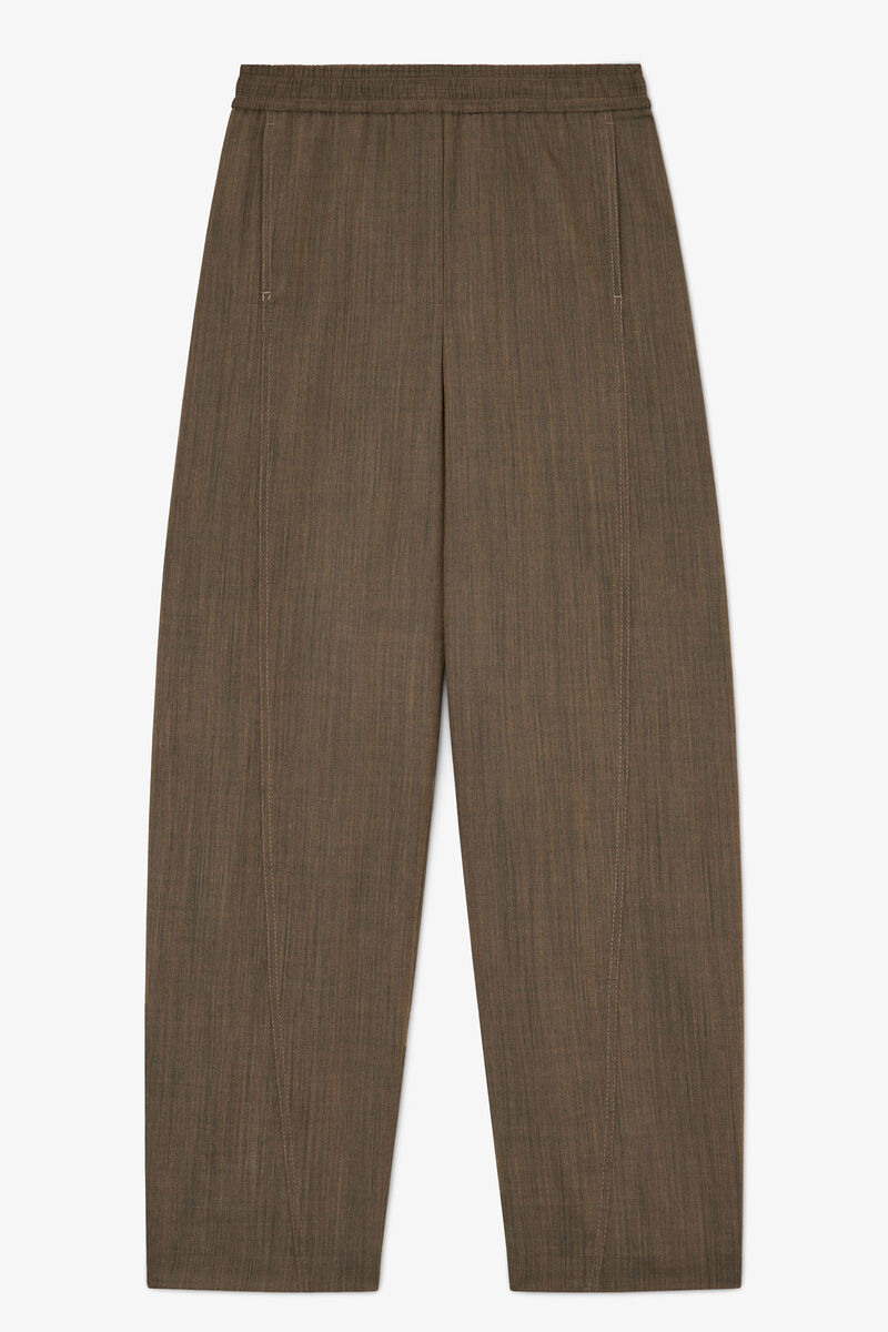 Trousers in Brown Wool Melange, Recycled Wool, in colour Canteen - 1 - GANNI