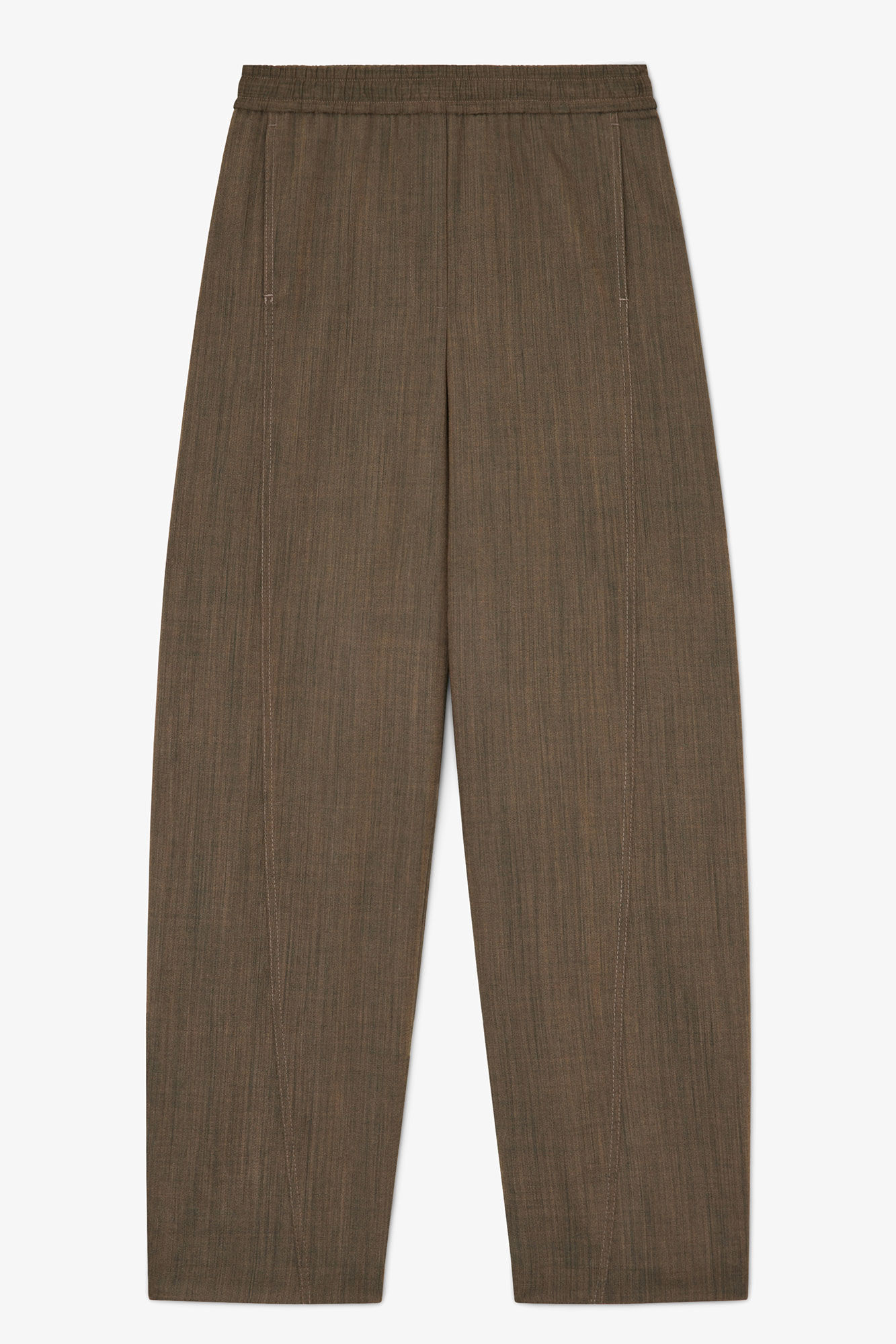 Trousers in Brown Wool Melange, Recycled Wool, in colour Canteen - 1 - GANNI