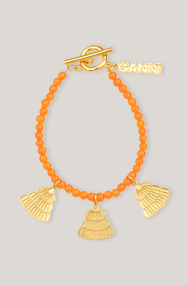 Perlearmbånd med amuletter, Brass, in colour Orange Peel - 1 - GANNI