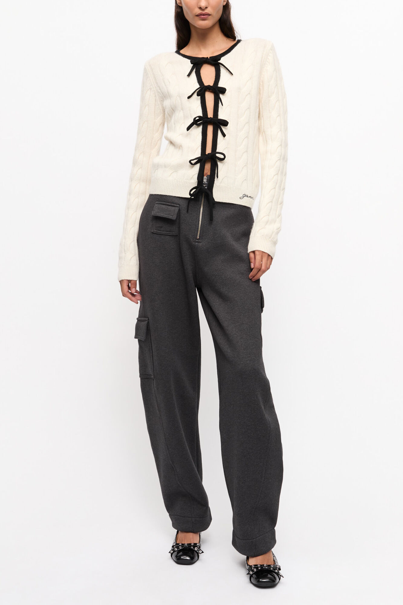 Cardigan in White Cashmere Mix, Merino Wool, in colour Egret - 3 - GANNI