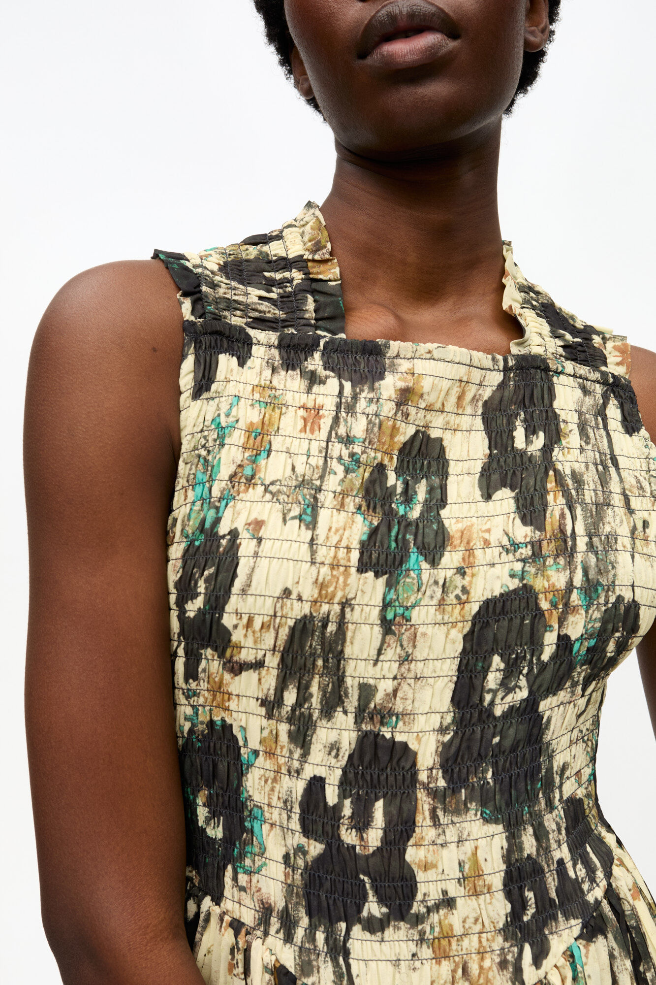 Printed Pleats Smock Midi Straps Dress, Recycled Polyester, in colour Afterglow - 4 - GANNI