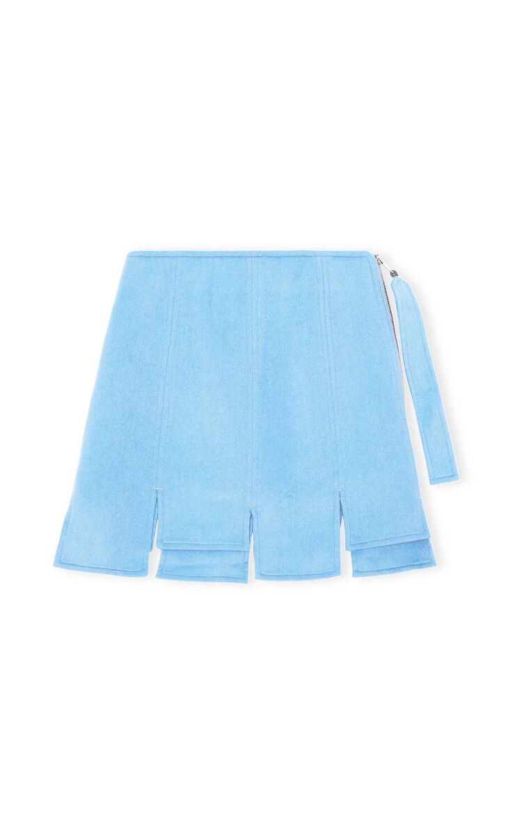 Wool High Waist Panel Mini Skirt, Polyester, in colour Placid Blue - 1 - GANNI