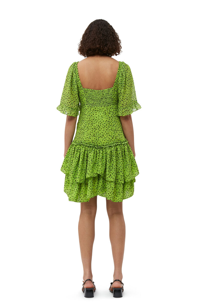Chiffon Mini Dress, Recycled Polyester, in colour Tender Shoots - 2 - GANNI