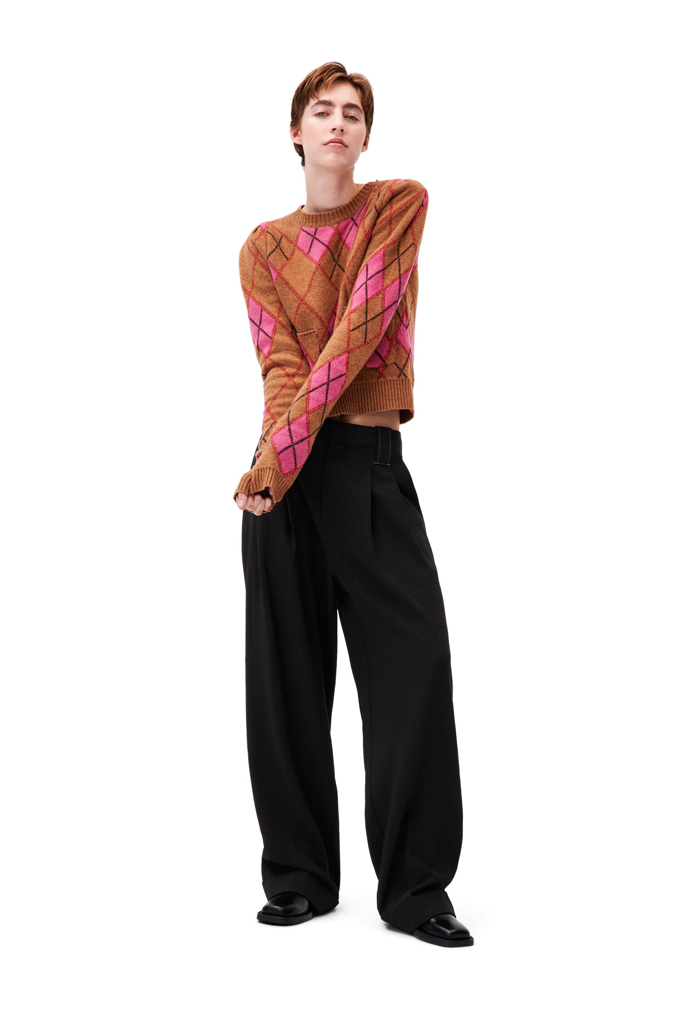 Black Heavy Crepe Loose Fit Mid Waist 