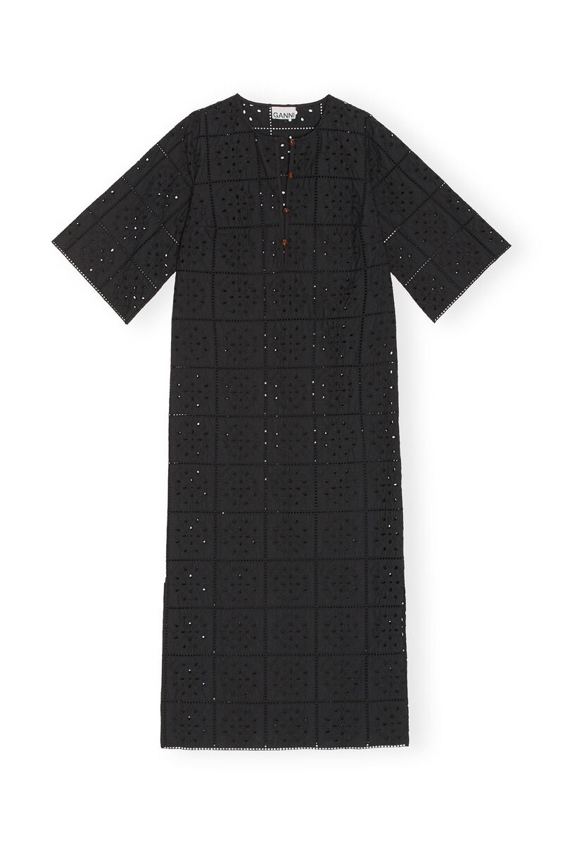 Broderie Anglaise T-shirt Dress, Cotton, in colour Black - 1 - GANNI