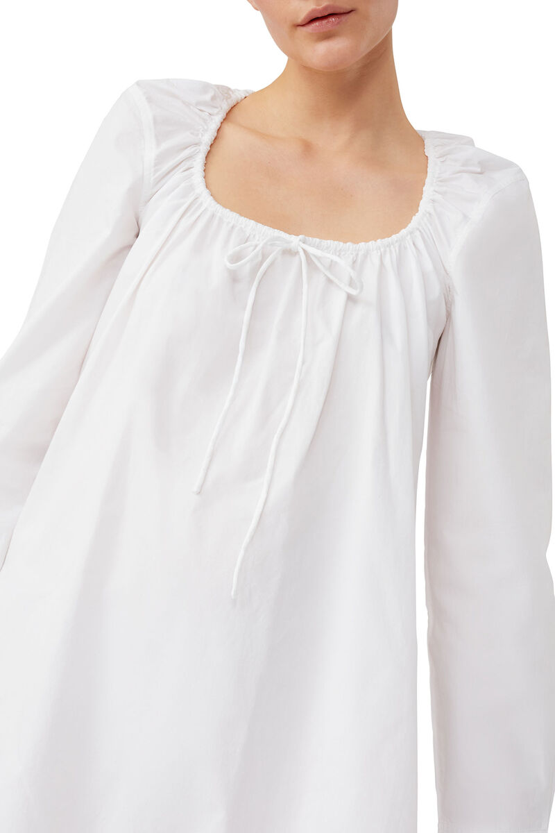 Miniklänning med fyrkantig halsringning i bomullspoplin, Cotton, in colour Bright White - 8 - GANNI