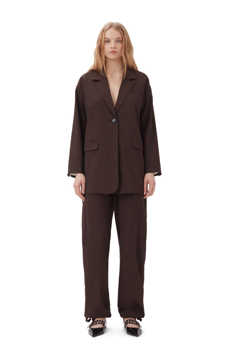 Mole Brown Drapey Melange Boxy Blazer | GANNI 