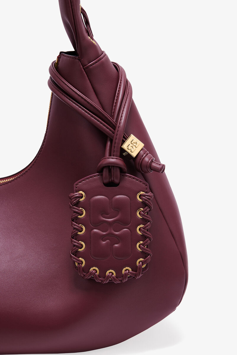 Burgundy Medium Laces Hobo Bag, Recycled Leather, in colour Burgundy - 3 - GANNI