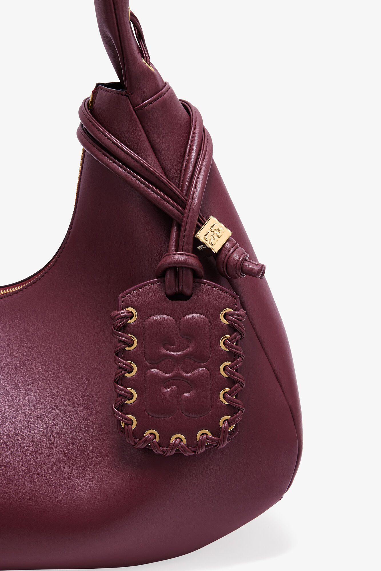 Burgundy Medium Laces Hobo Bag, Recycled Leather, in colour Burgundy - 3 - GANNI