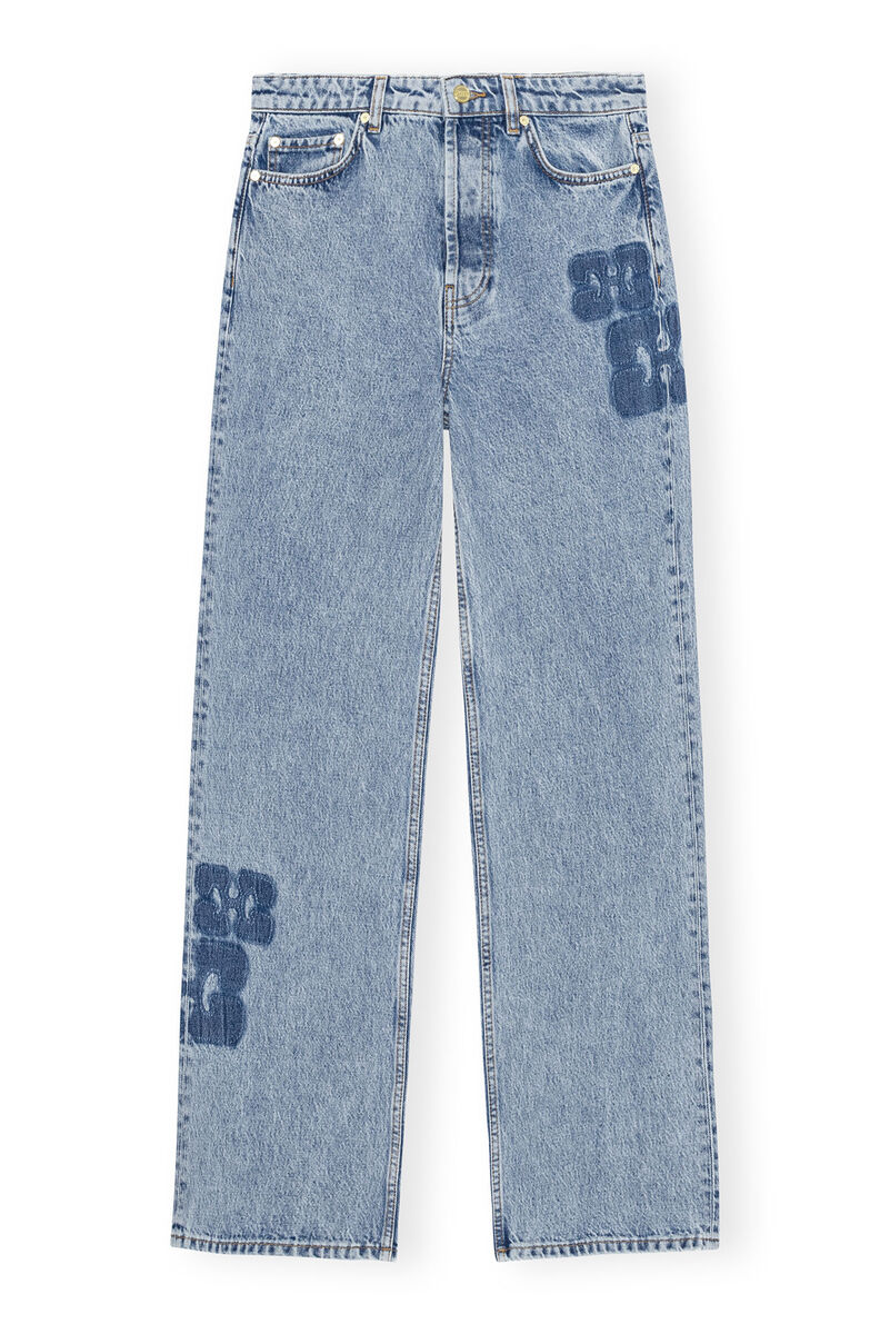 Mid Blue Stone Patch Izey Jeans, Cotton, in colour Mid Blue Stone - 1 - GANNI