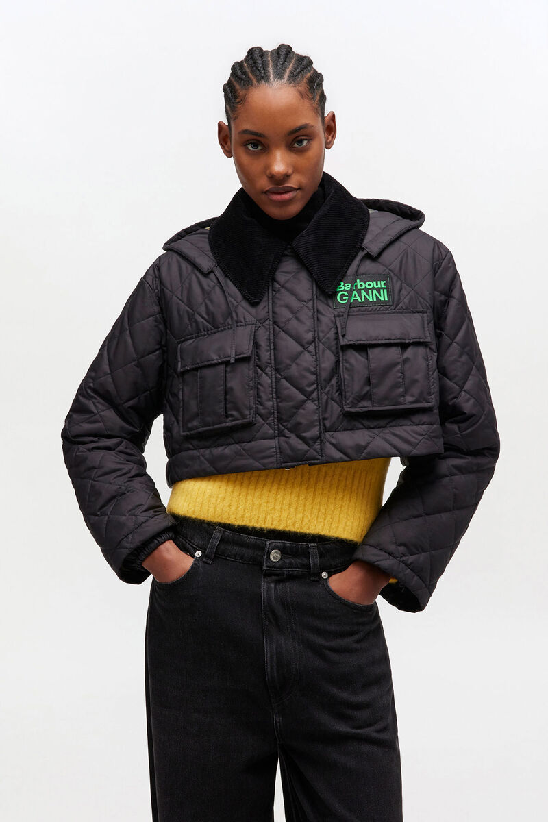 Quilted Long Coat in Black, Polyester, in colour Black - 4 - GANNI