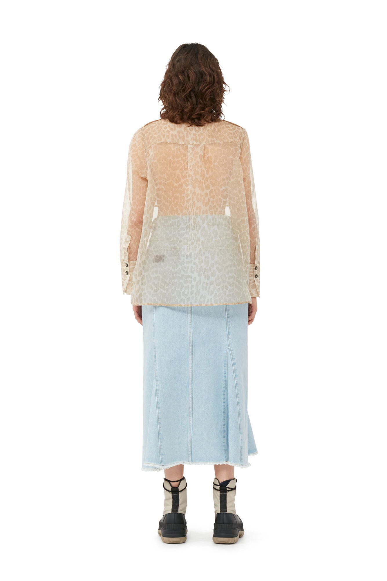 Printed Organza Shirt, Polyester, in colour Oyster Gray - 2 - GANNI