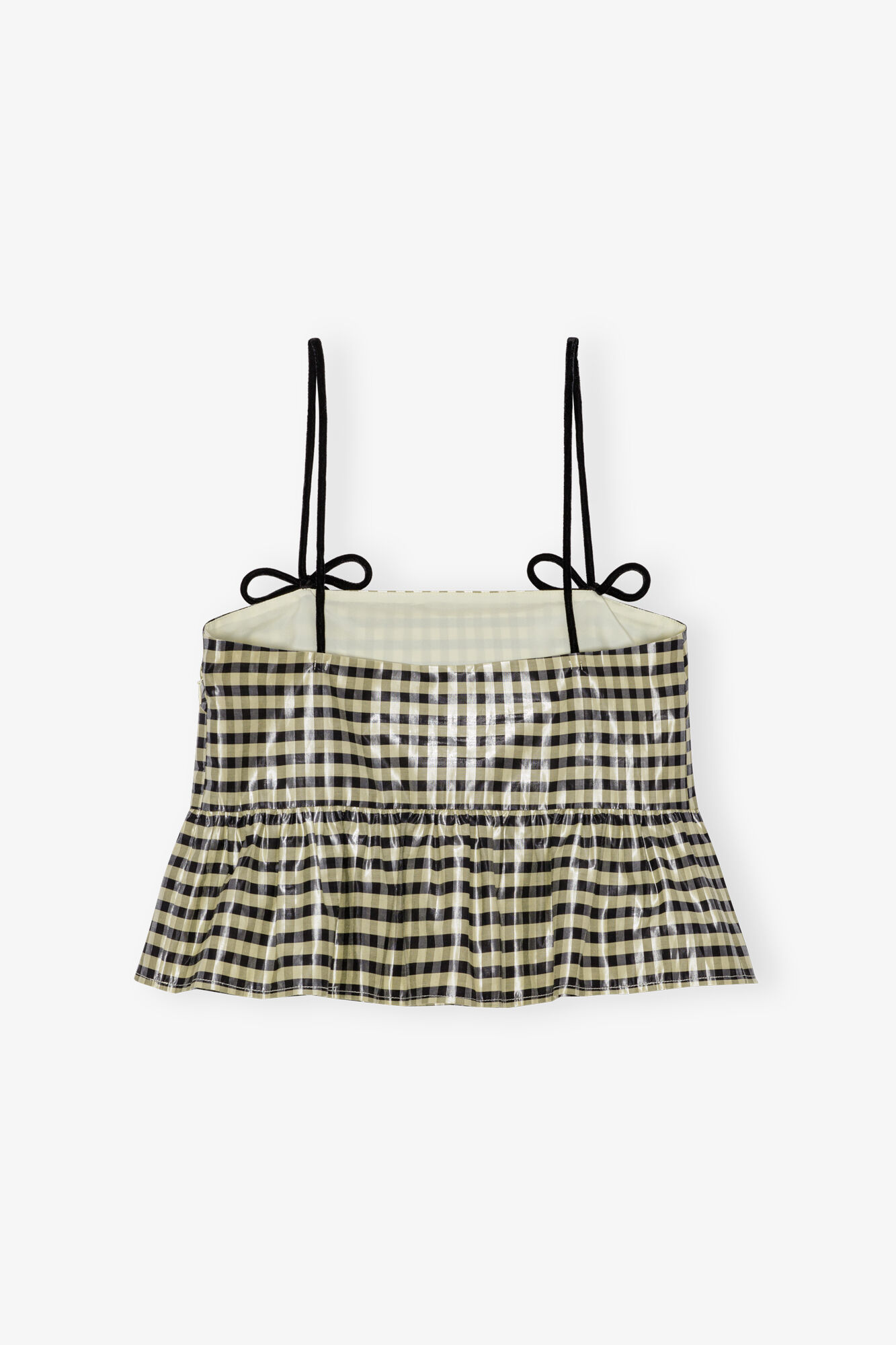 Shiny Check Jacquard Top, Organic Cotton, in colour Lemon Icing - 2 - GANNI