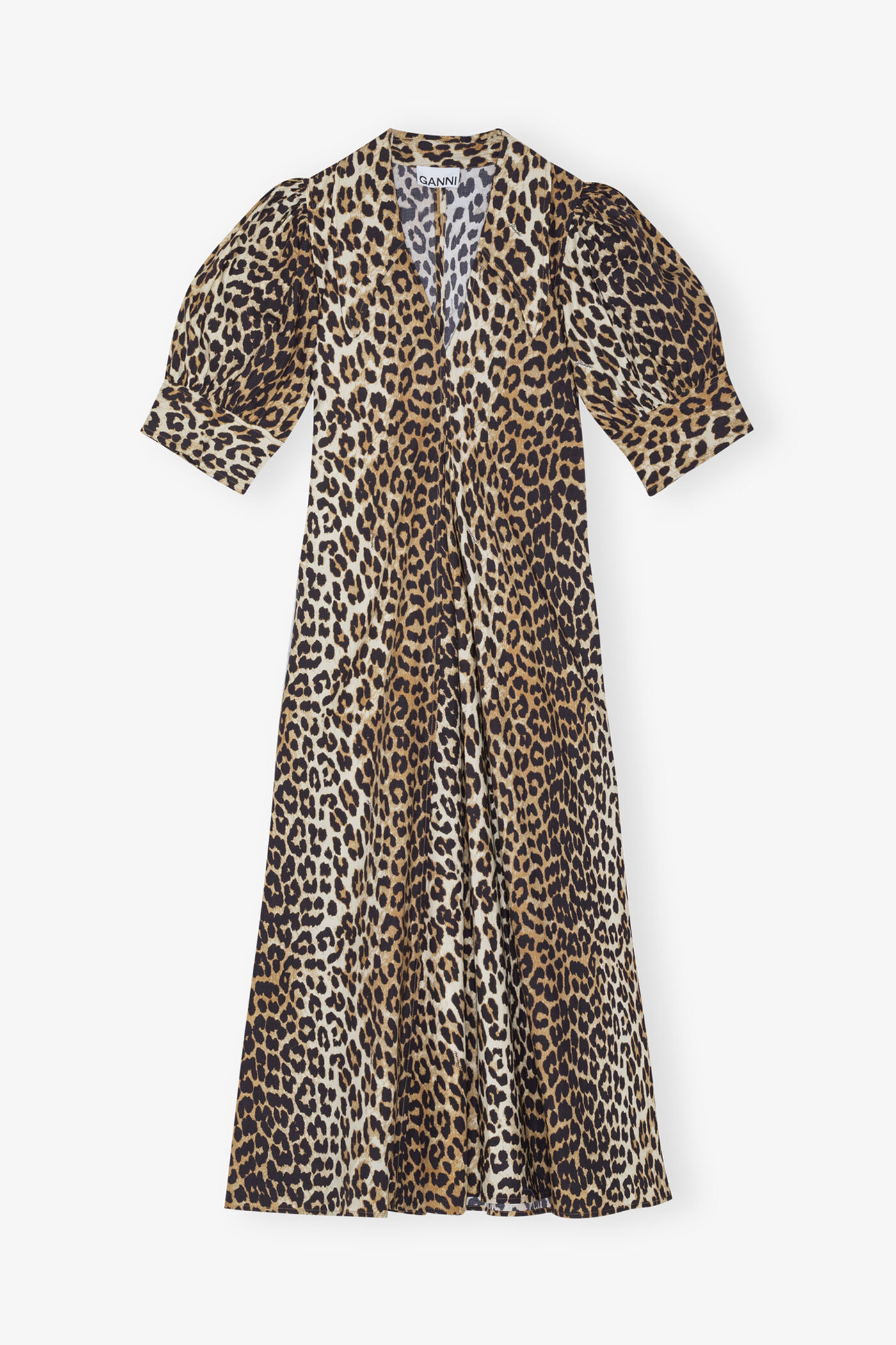 Leopard Cotton Poplin V-neck Maxi Dress