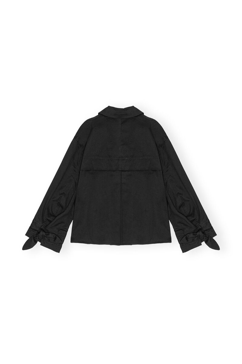 Black Herringbone Canvas Jacket, Elastane, in colour Black - 2 - GANNI