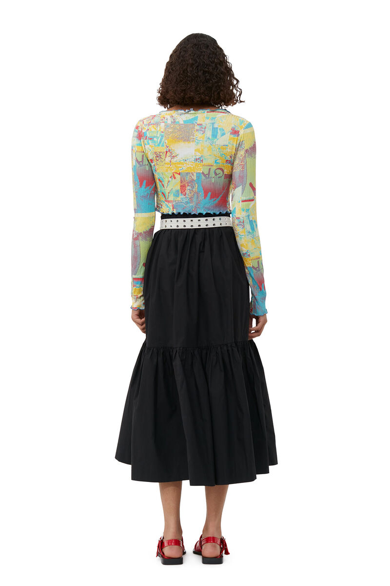 Cotton Poplin Maxi Flounce Skirt, Cotton, in colour Black - 2 - GANNI