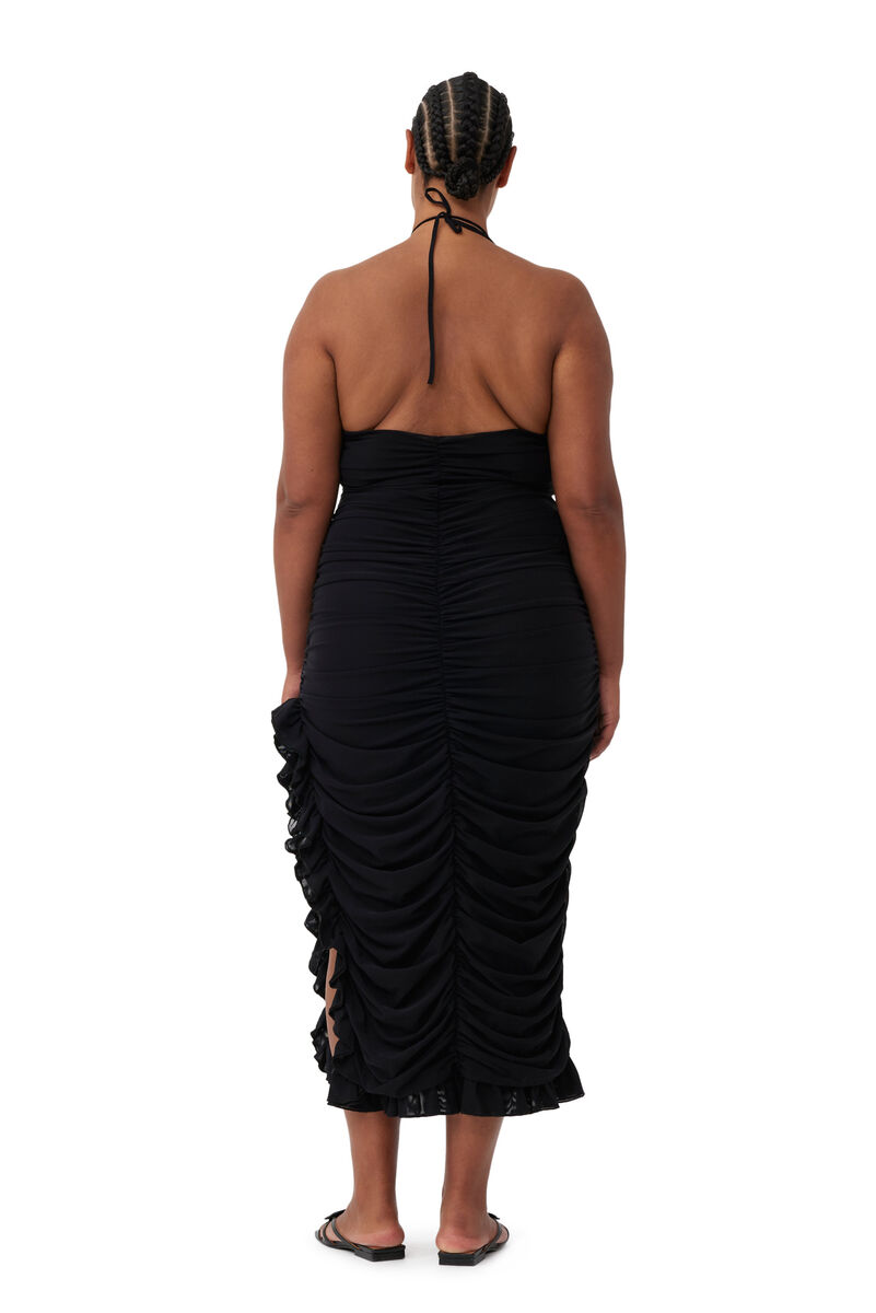 GANNI X ESTER MANAS Mesh Halterneck Gather Dress, Recycled Nylon, in colour Black - 7 - GANNI