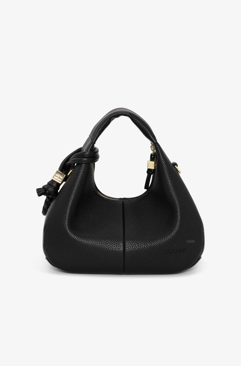 Black Mini Hobo Bag, Polyurethane, in colour Black - 3 - GANNI