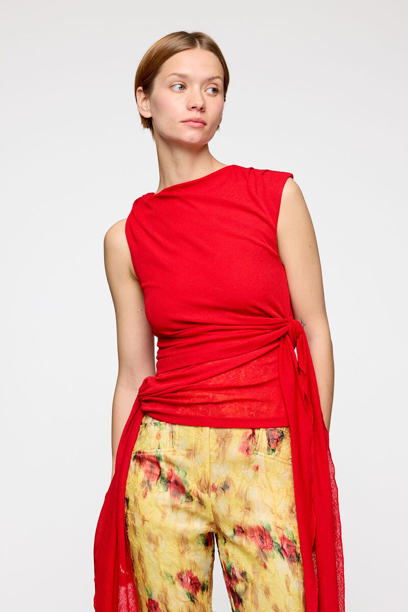 Haut en maille chin&eacute;e, Recycled Polyester, in colour Goji Berry - 1 - GANNI