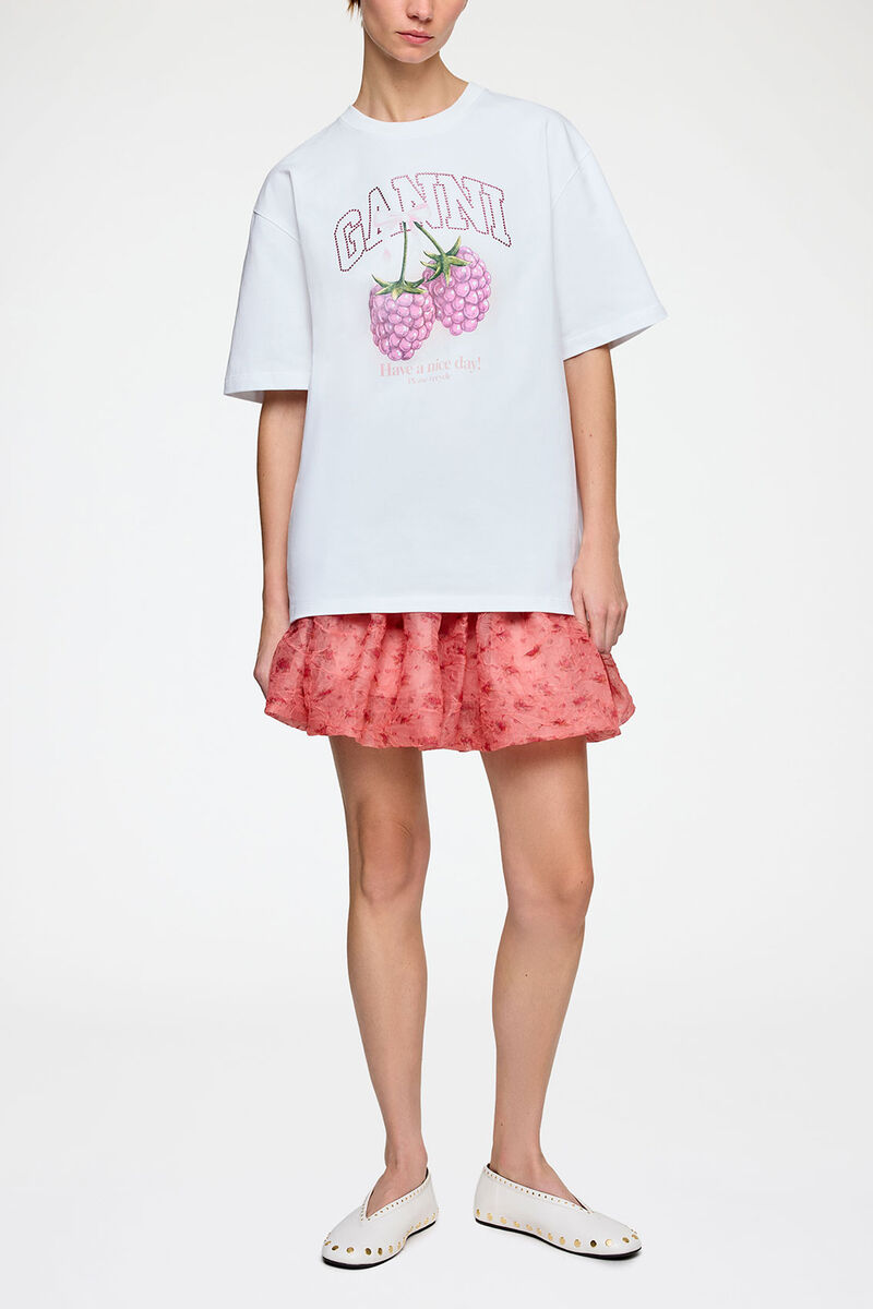 T-shirt with Raspberries, Organic Cotton, in colour Bright White - 1 - GANNI