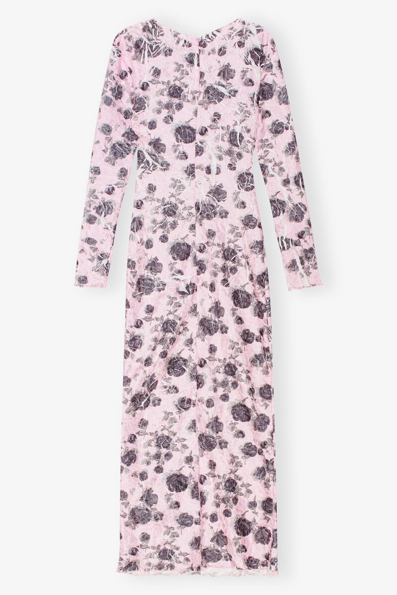 Pink Floral Printed Dress, Recycled Polyester, in colour Corsage - 2 - GANNI