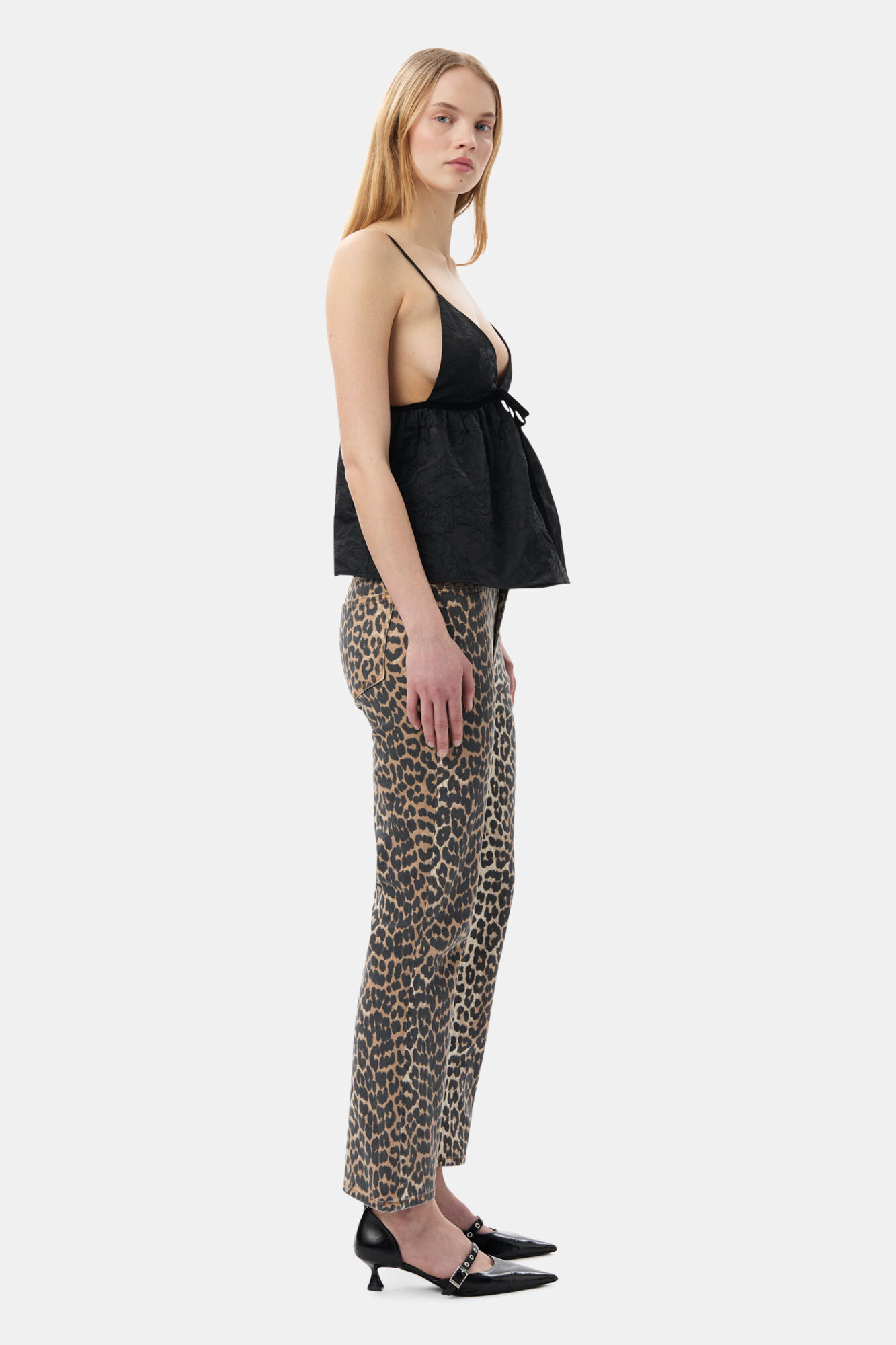 Black Botanical Jacquard Stroptop, Polyamide, in colour Black - 3 - GANNI