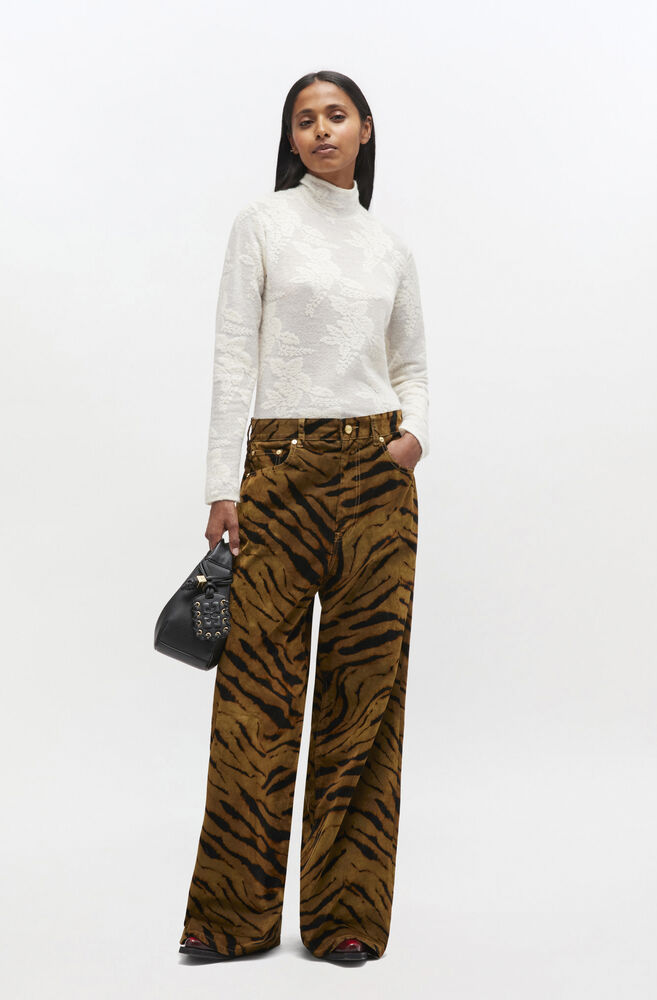 Tiger Print Baggy Jeans, Khaki