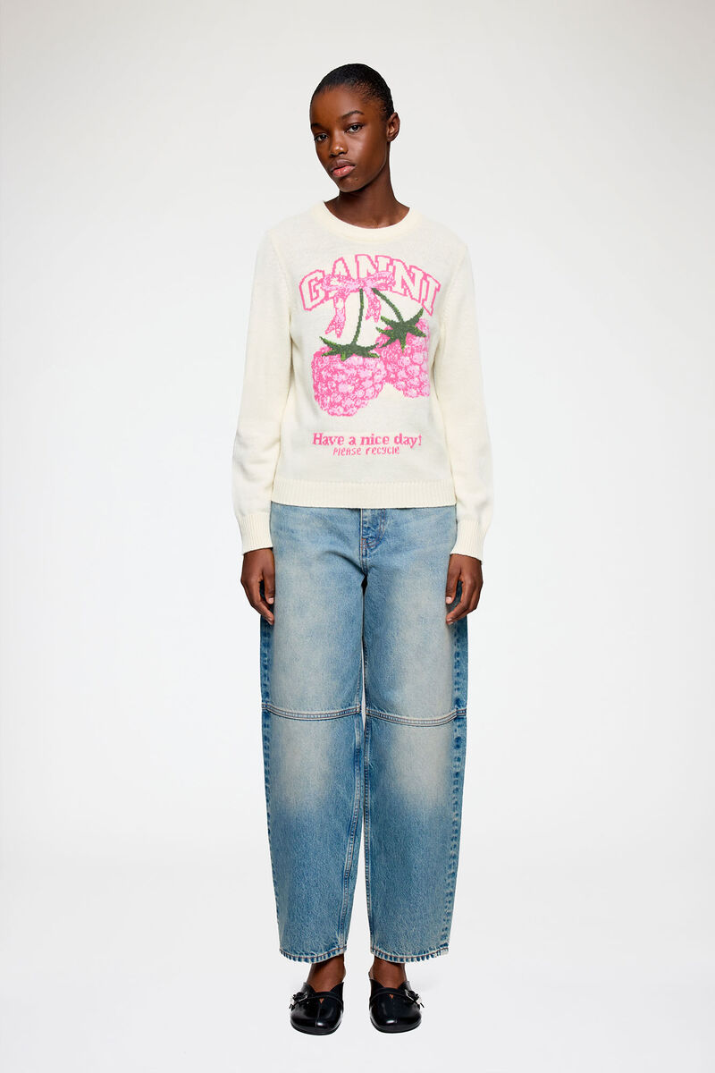 Sweater in Graphic Wool, Wool, in colour Egret - 2 - GANNI