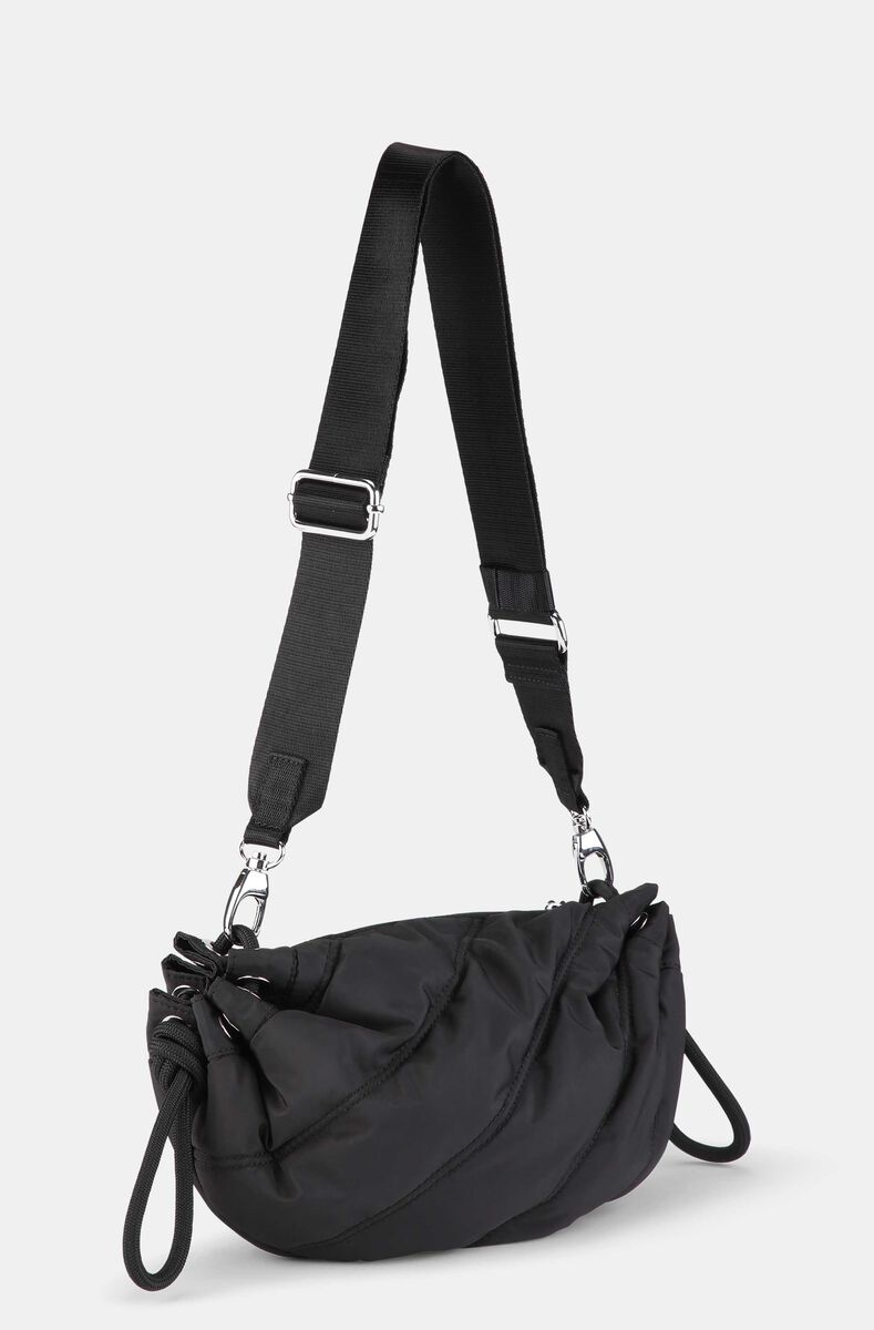 Small Drawstring Duffle Bag, Recycled Polyester, in colour Black - 2 - GANNI