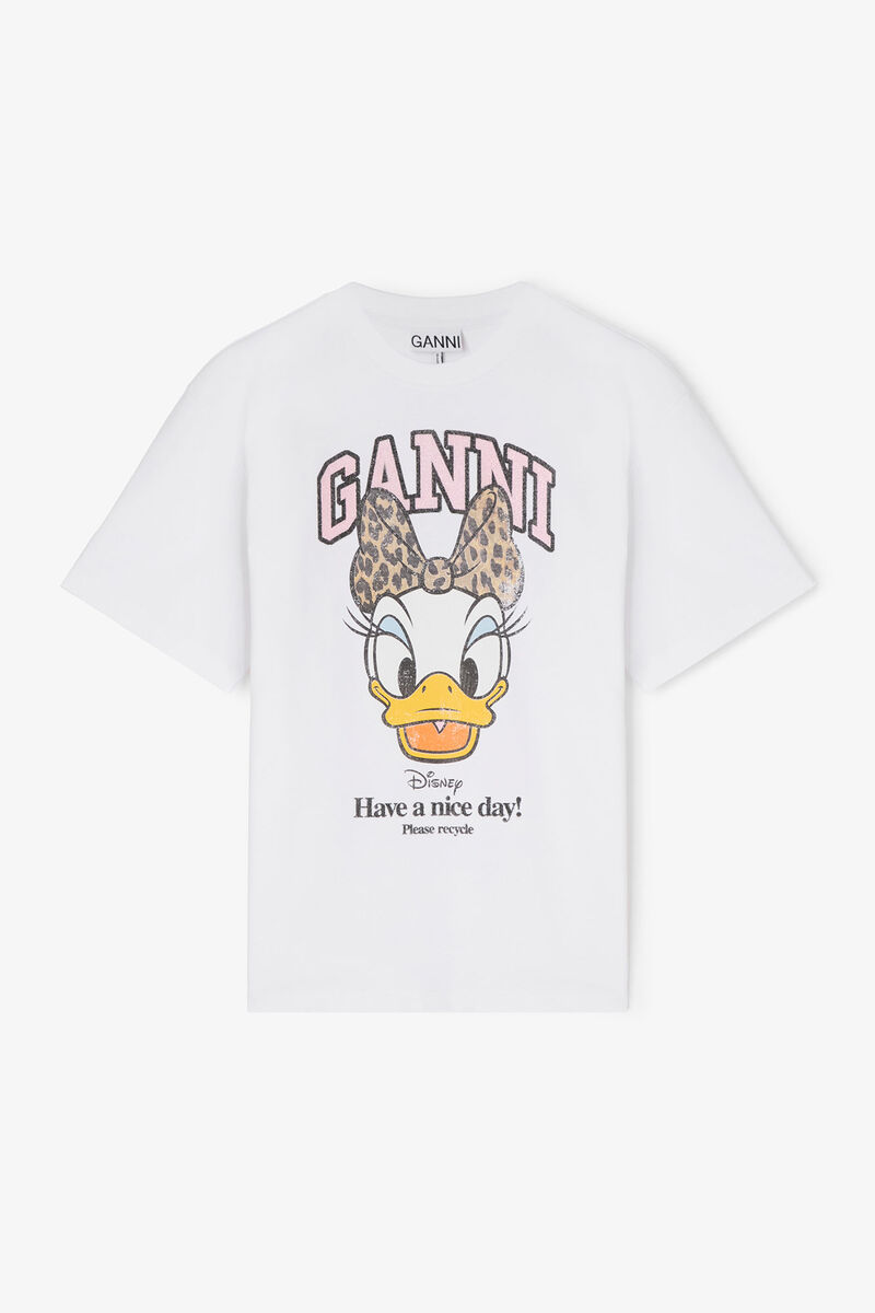 GANNI x Disney Daisy Duck White Printed T-shirt, in colour Bright White - 1 - GANNI