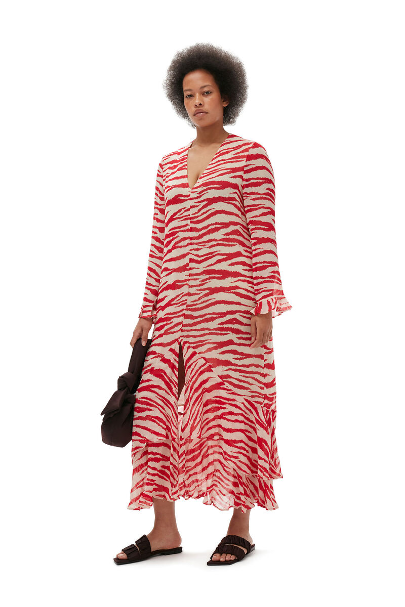 Printed Light Georgette Maxi Dress, Viscose, in colour Castle Wall - 6 - GANNI
