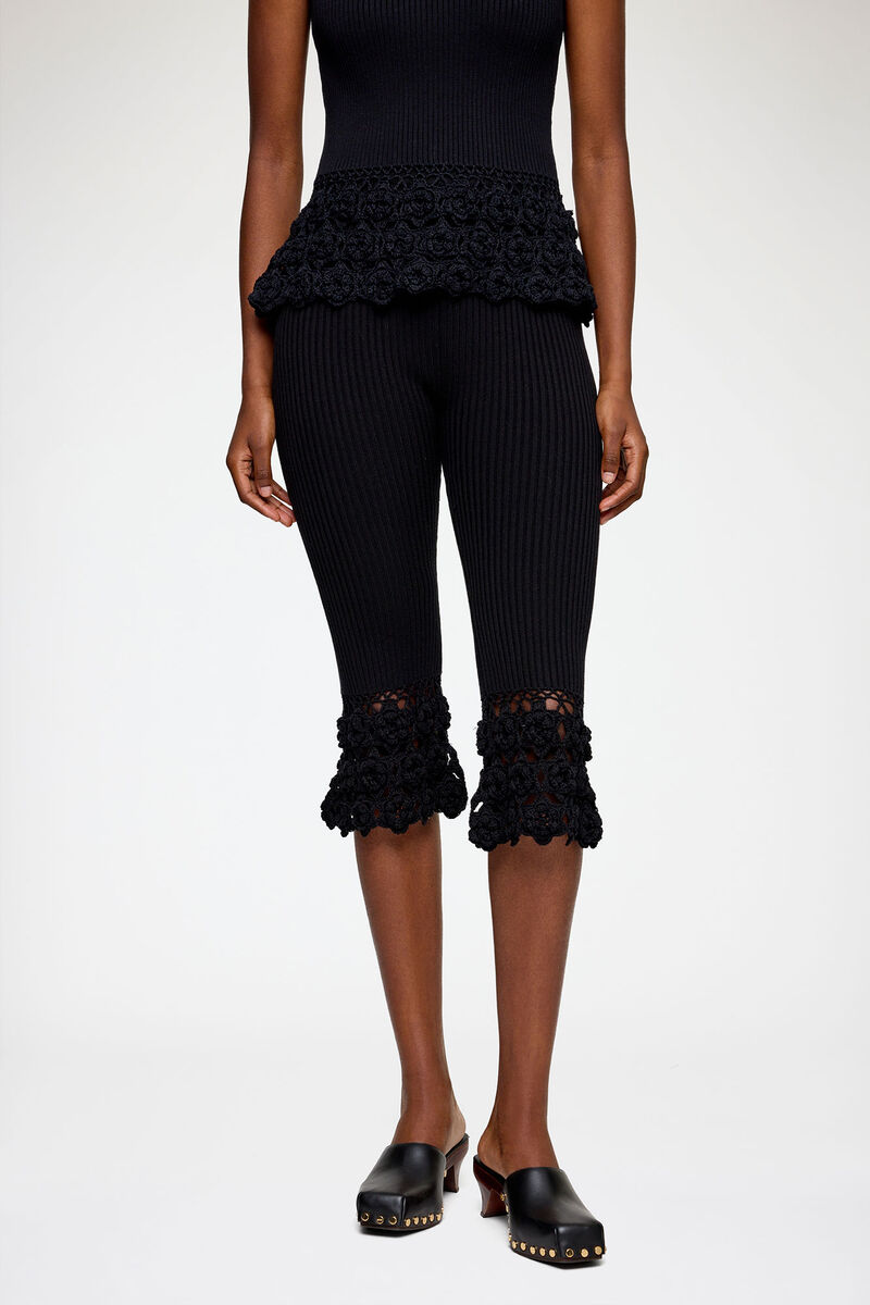 Trousers in Cotton Crochet, Organic Cotton, in colour Black - 2 - GANNI