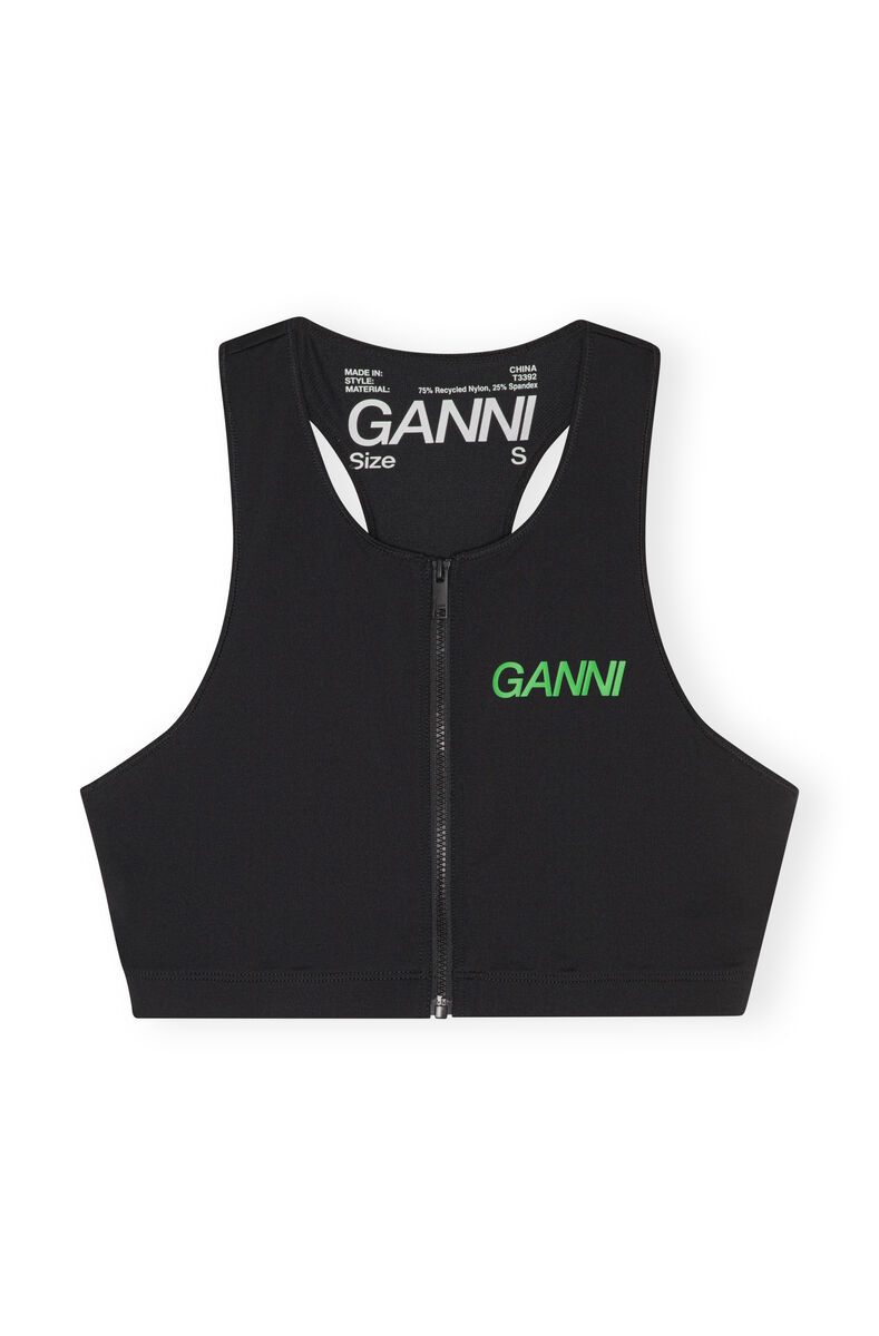 Active Racerback Zipper Top, Recycled Nylon, in colour Black - 1 - GANNI