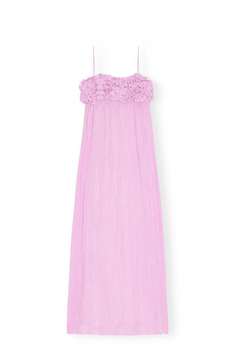 Pink Shiny Tech Strap Midi Dress, Polyamide, in colour Lilac Sachet - 2 - GANNI