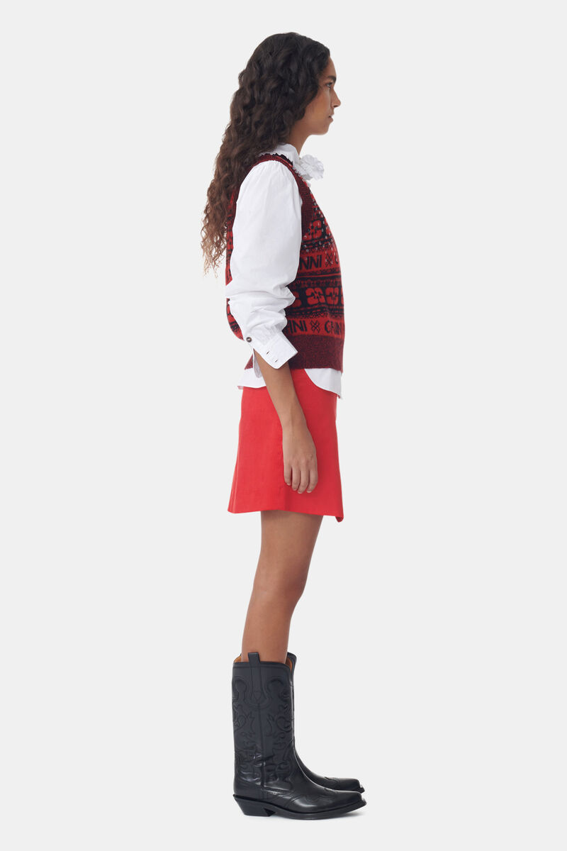 Red Sequins Logo Wool Mix Vest, Recycled Polyamide, in colour High Risk Red - 3 - GANNI