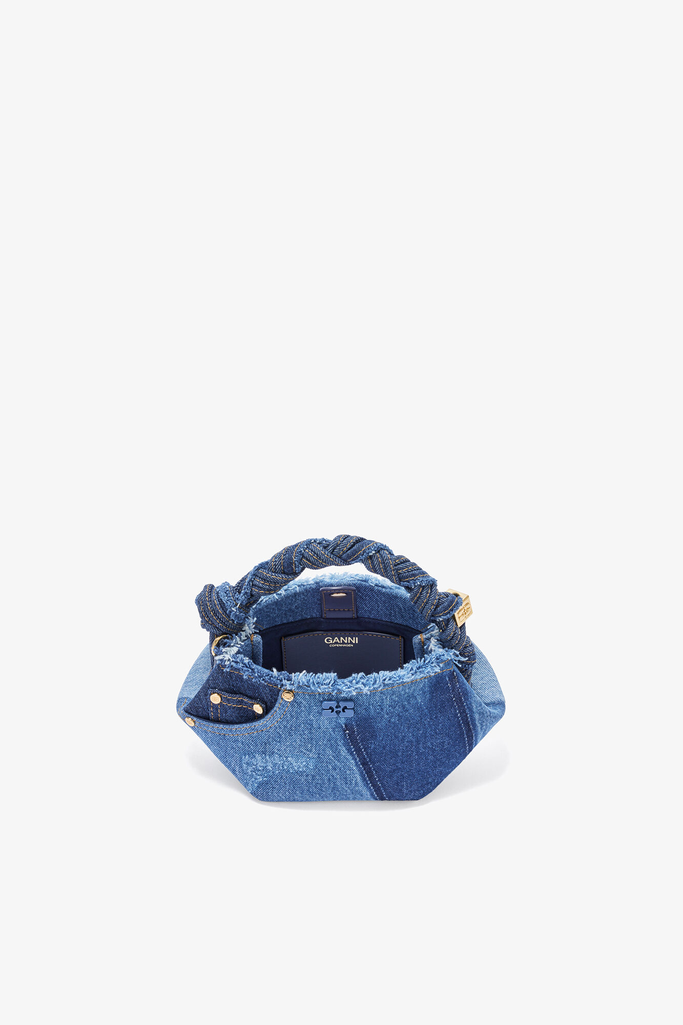 Mini Bou Bag in Blue Denim, Organic Cotton, in colour Mid Blue Vintage - 3 - GANNI