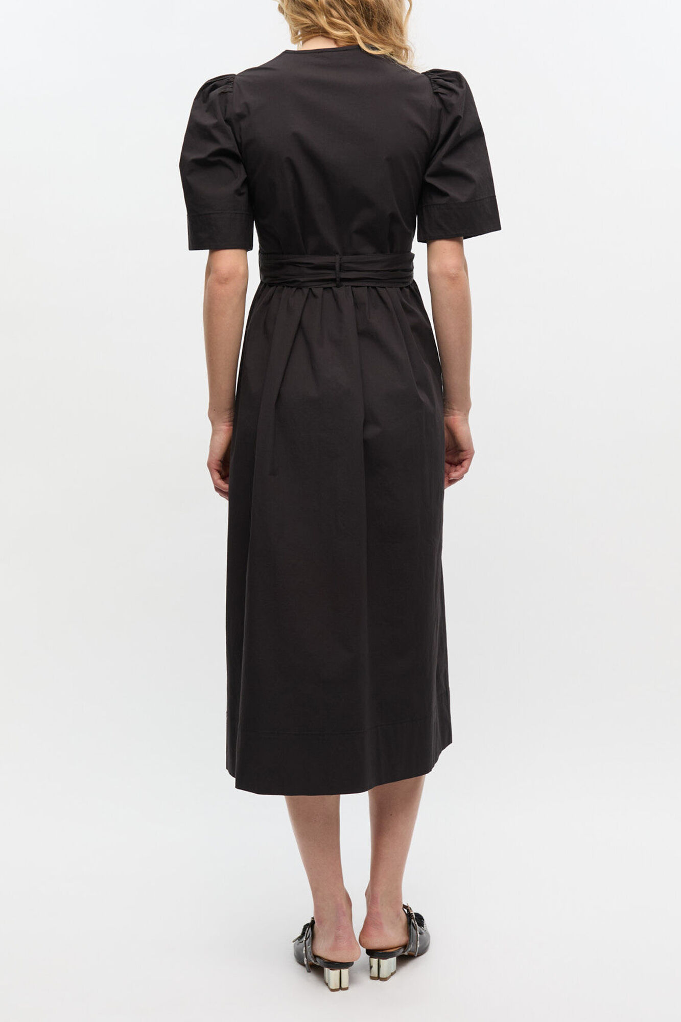 Black Stretch Cotton Dress, in colour Black - 2 - GANNI