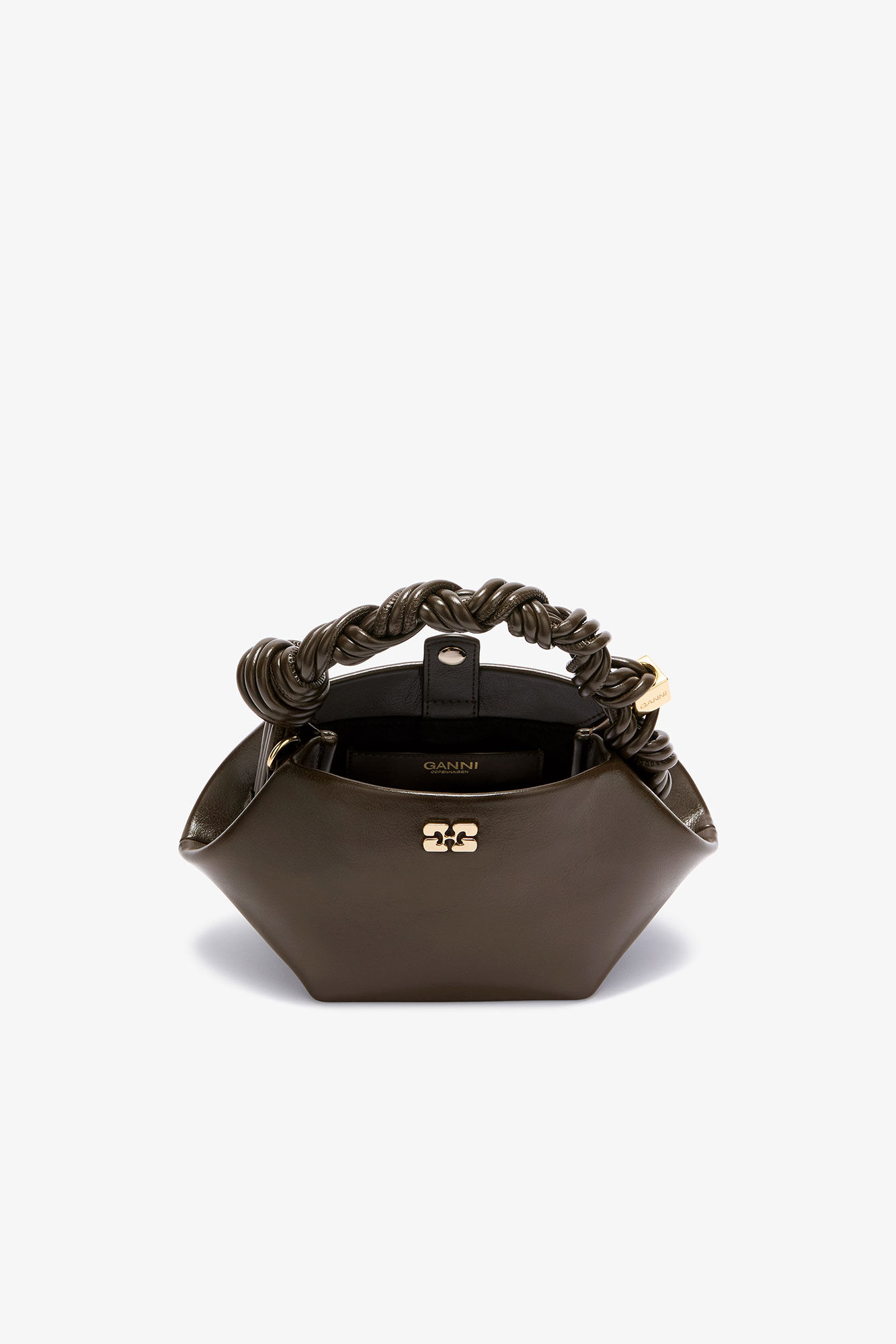 Grøn mini Bou taske i crinkle tekstur, in colour Dark Olive - 3 - GANNI