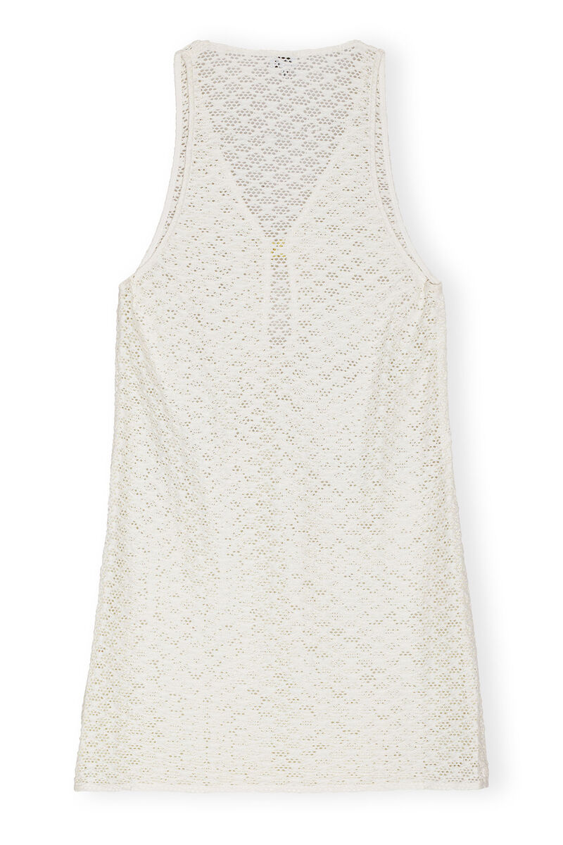 White Mesh Lace Mini Kleid, Elastane, in colour Egret - 2 - GANNI