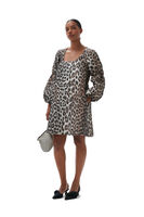 3D Leopard Jacquard Mini Dress, in colour Big Leopard Almond Milk - 1 - GANNI