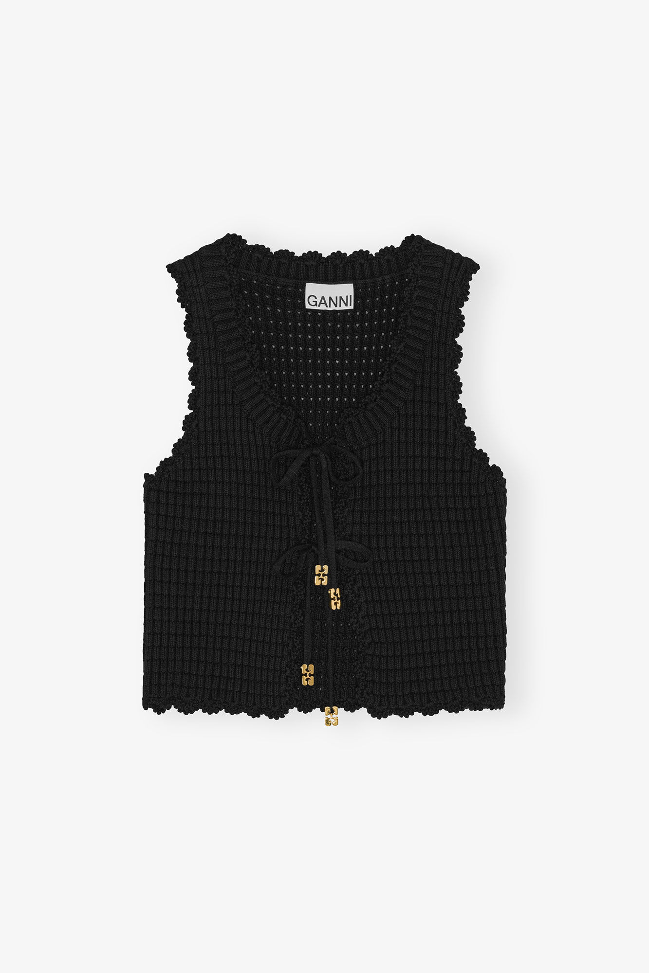 Black Textured Lace Knit Top, Cashmere, in colour Black - 1 - GANNI