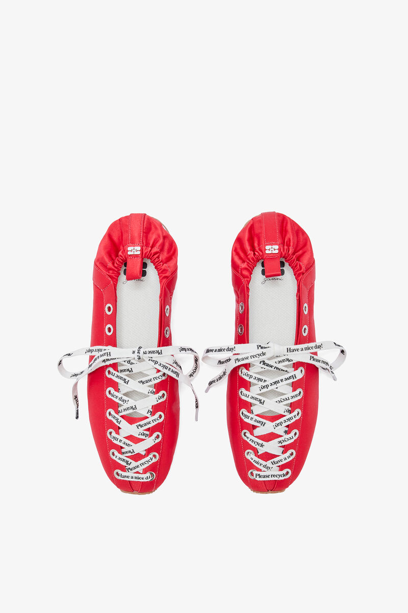 Sporty Ballerina in Red Satin, Recycled Polyester, in colour Goji Berry - 3 - GANNI
