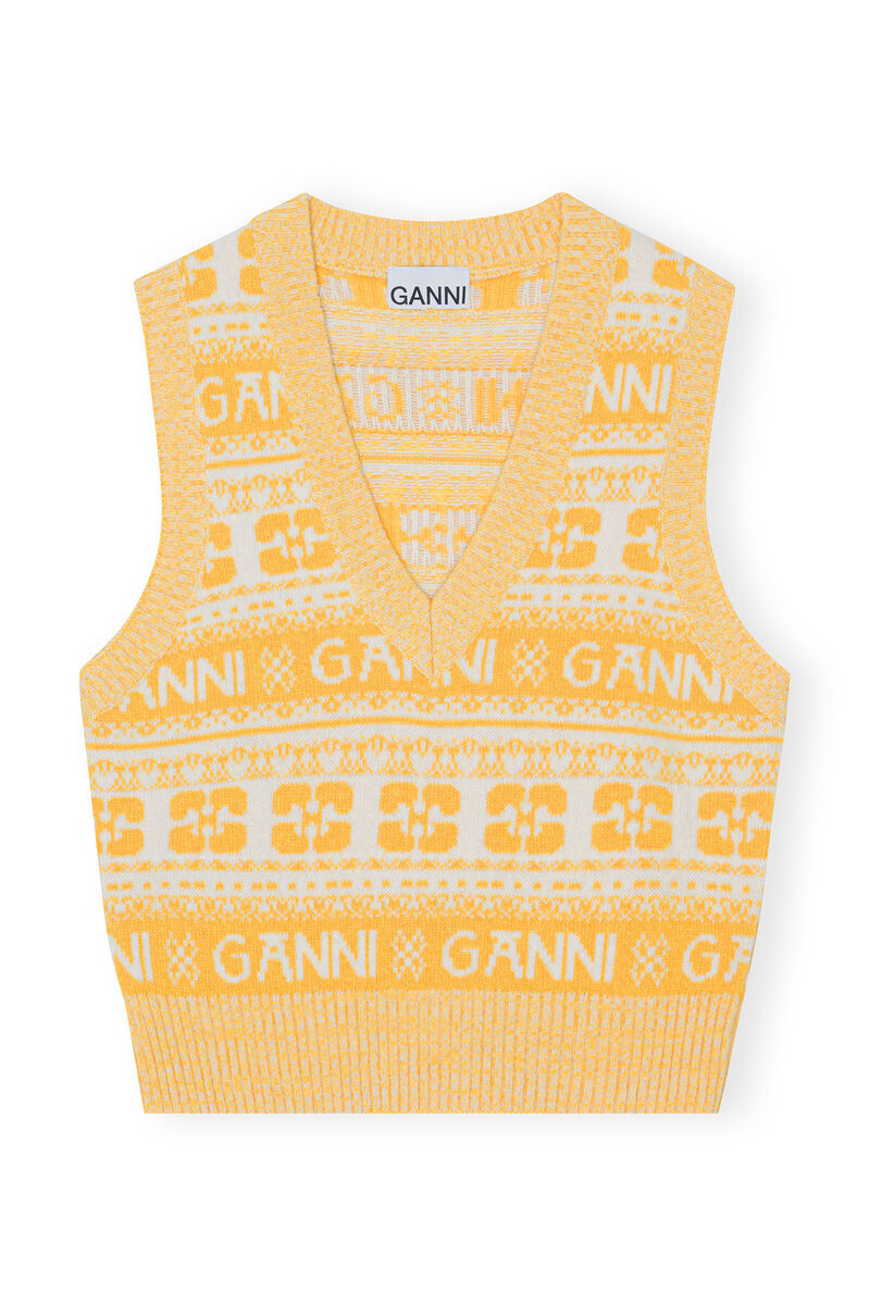 Yellow Wool Mix Vest, Recycled Polyamide, in colour Maize - 1 - GANNI