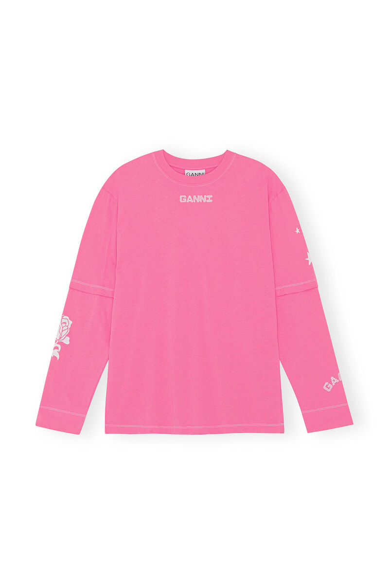 Långärmad T-shirt, in colour Shocking Pink - 1 - GANNI