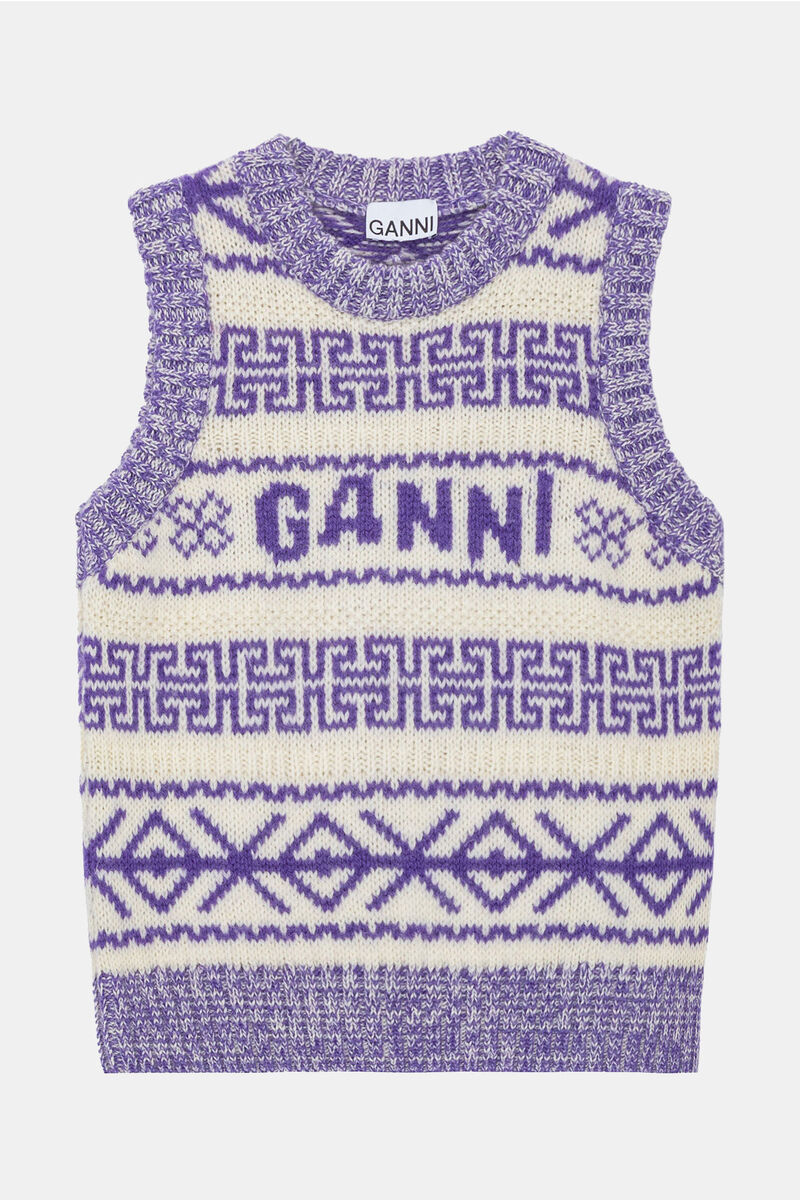 Purple Lambswool O-neck Vest, Organic Wool, in colour Simply Purple - 1 - GANNI